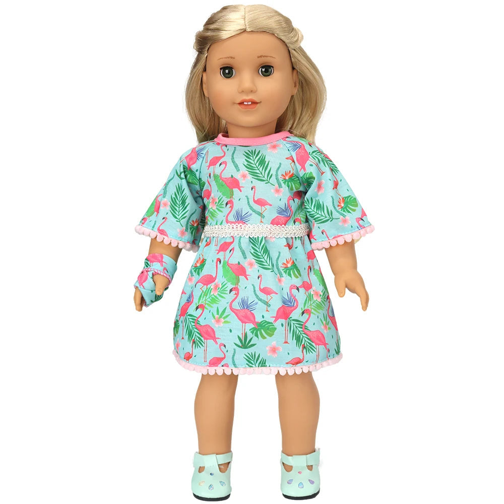 Doll wearing a floral dress with a white background