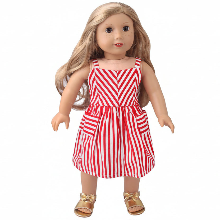 Summer Red and White Pinstripe Dress for 18 in Dolls