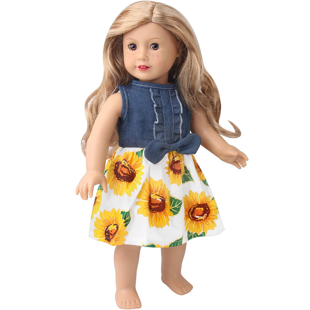 Denim Sunflower Dress for 18 in Dolls