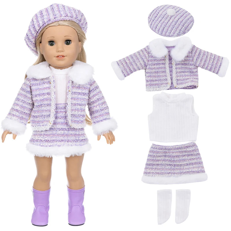 Chic Winter Tweed Jacket and Skirt Set for 18 Inch Dolls