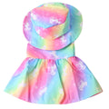 Pastel Rainbow Tie-Dye Unicorn Print Dress with Matching Hat for 18 in Dolls