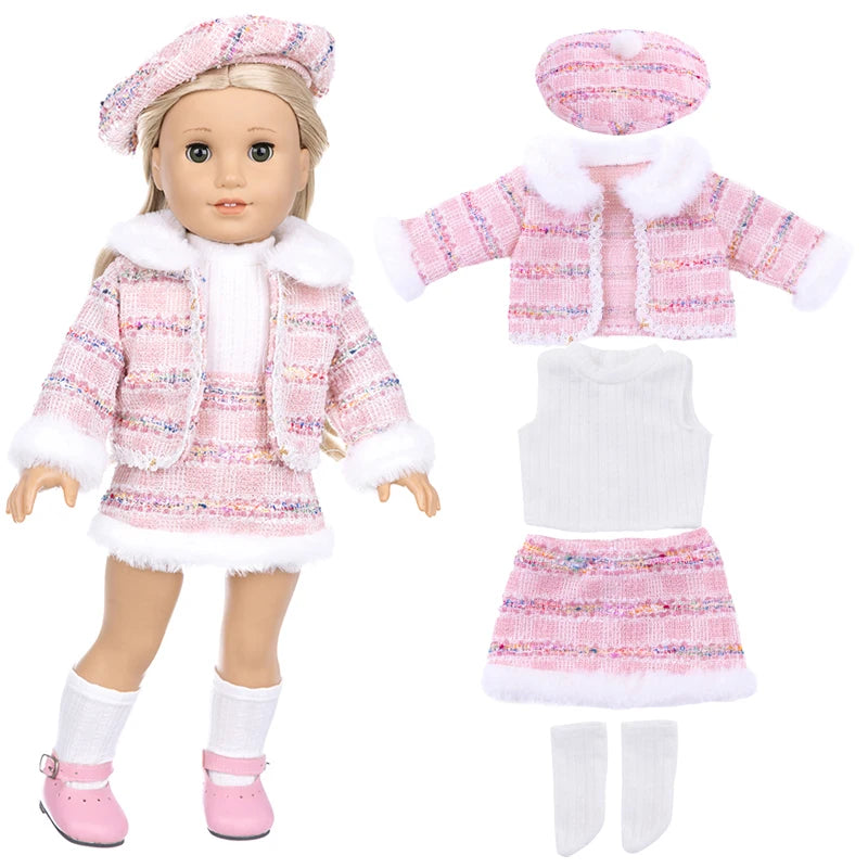 Chic Winter Tweed Jacket and Skirt Set for 18 Inch Dolls