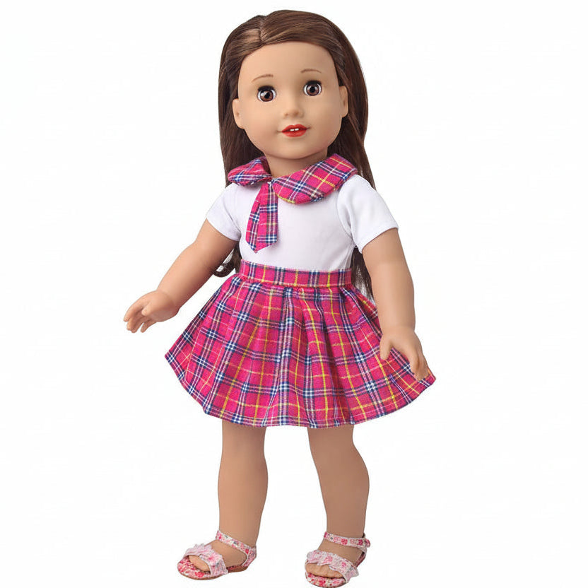 Pink Plaid School Dress for 18 inch Dolls