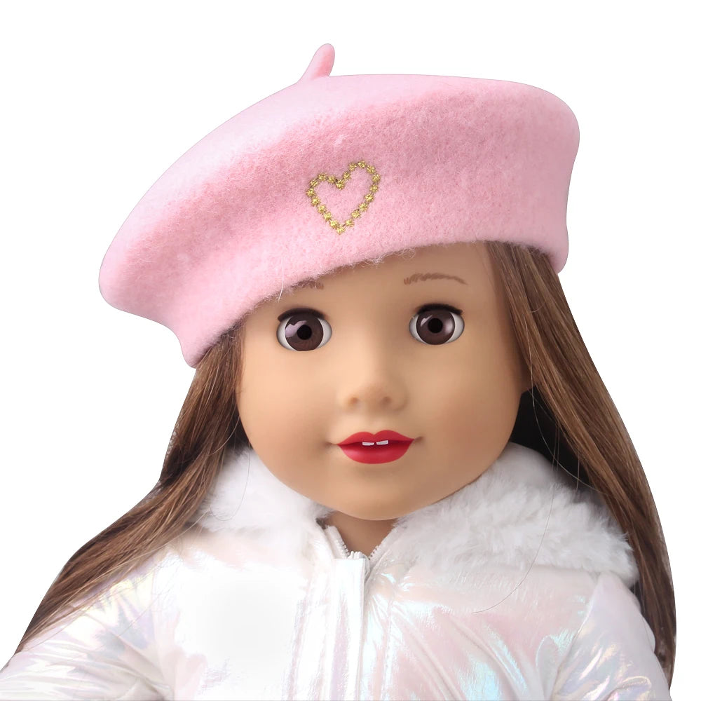 Sweet Heart Embroidered Beret for 18 in Dolls
