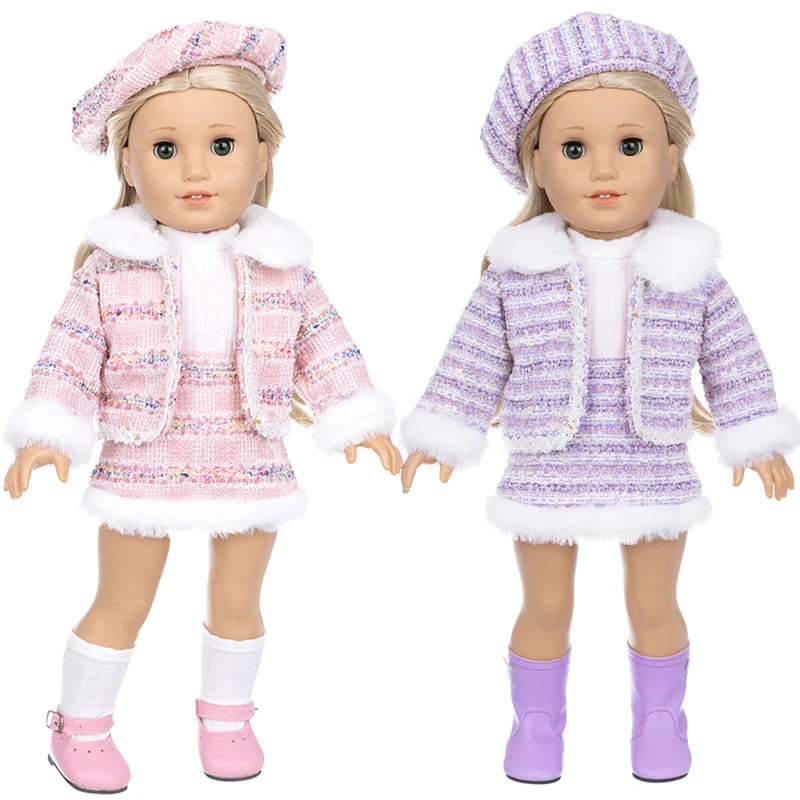 Chic Winter Tweed Jacket and Skirt Set for 18 Inch Dolls
