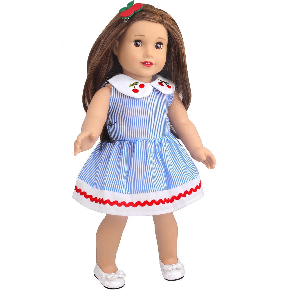 Pretty Pinstripe Cherry Dress for 18 in Dolls