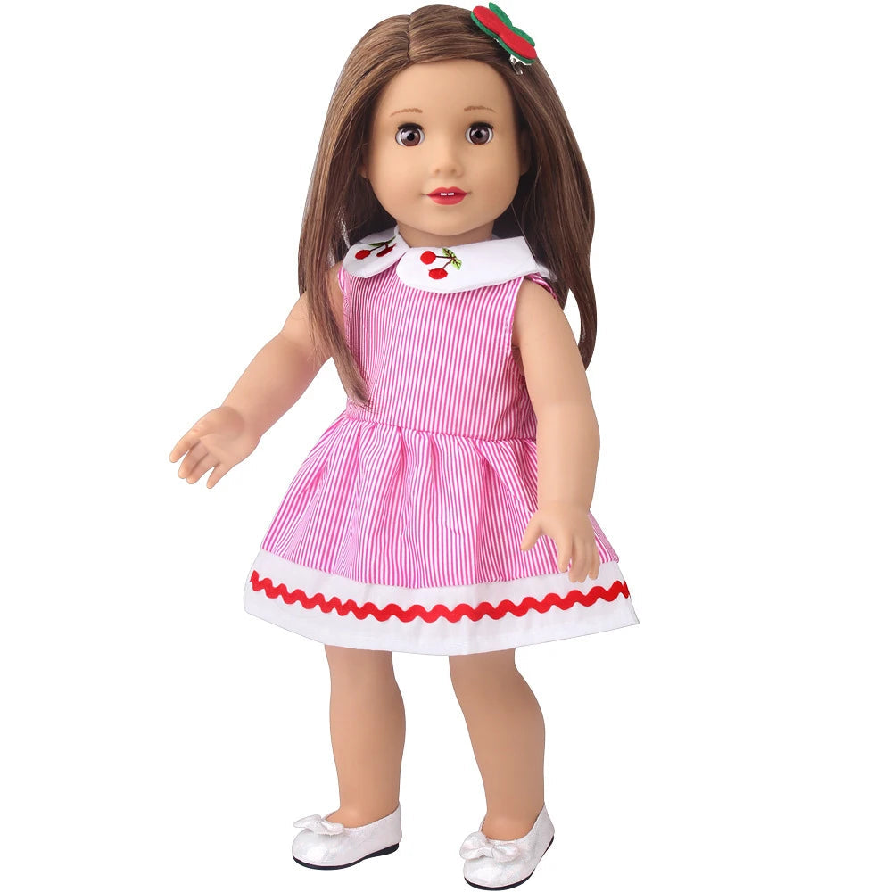 Pretty Pinstripe Cherry Dress for 18 in Dolls